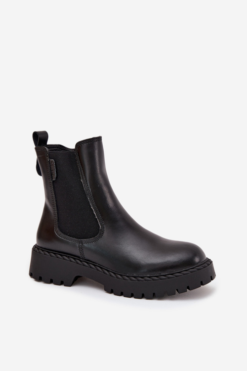 Skórzane Botki Sztyblety Damskie Ocieplane Na Zamek Big Star OO274109 Czarne