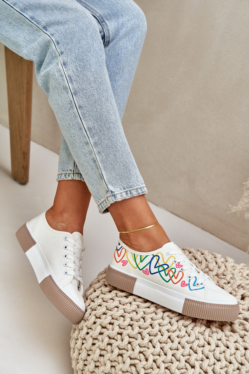 Trampki Tenisówki Damskie W Serca Białe Fonirea