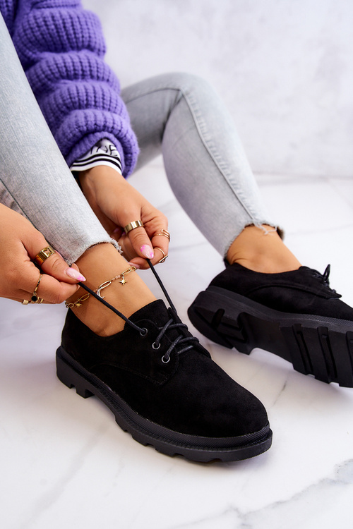 Damskie Zamszowe Klasyczne Półbuty Oxfordy Czarne Colton