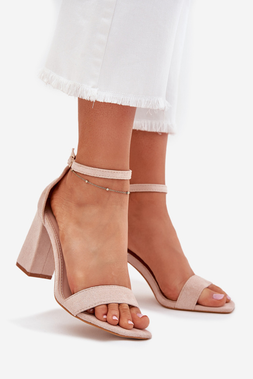 Sandały Damskie Na Słupku Z Eko Zamszu Beżowe Elirae