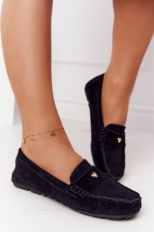 Damskie Zamszowe Mokasyny S.Barski Czarne