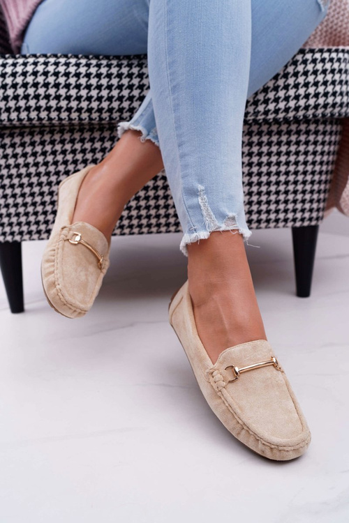 Mokasyny Damskie Beżowe Zamszowe Sonnero