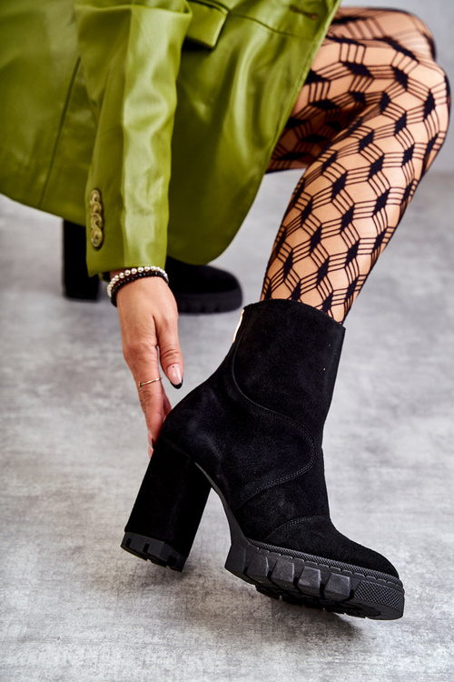 Zamszowe Botki Na Obcasie Czarne Elia