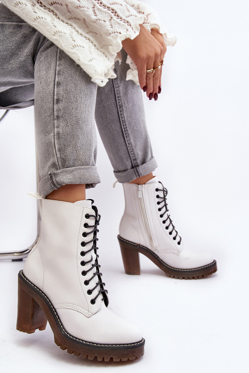 Botki Damskie Sznurowane Na Słupku Białe Arove