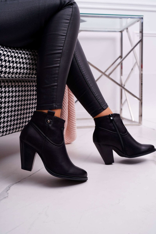 Damskie Botki Na Słupku Czarne Memfis