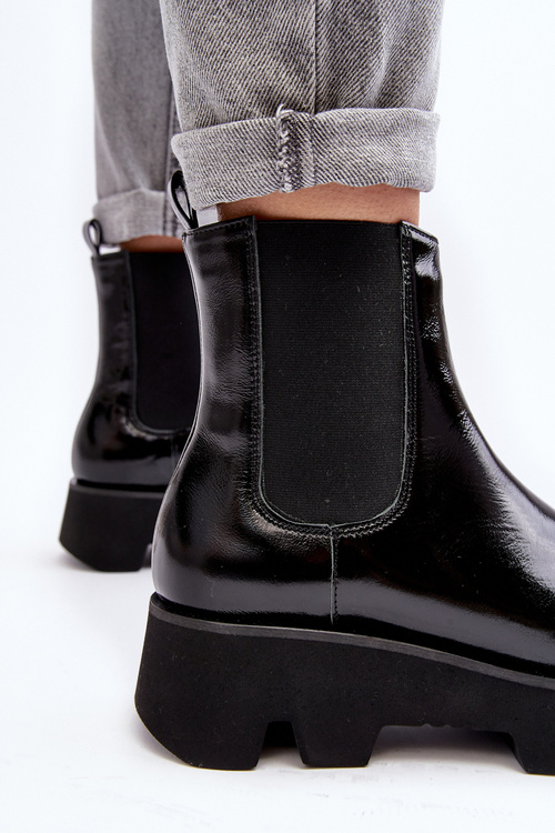 Botki Sztyblety Damskie Skórzane Na Masywnej Podeszwie Laura Messi 2571 Czarne