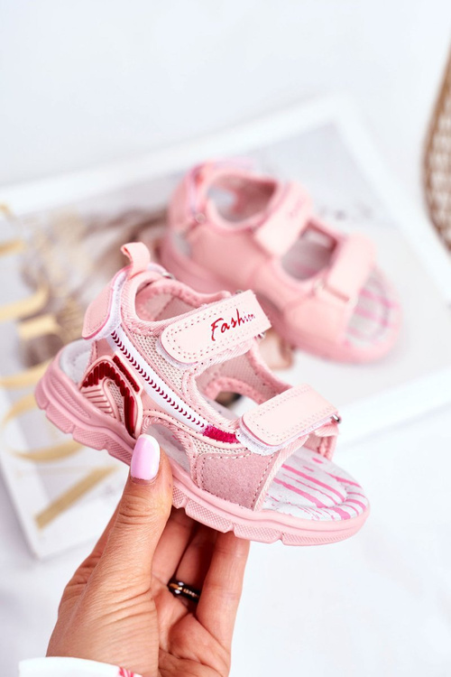 Sandały Dziecięce na Rzepy Różowe Grobino