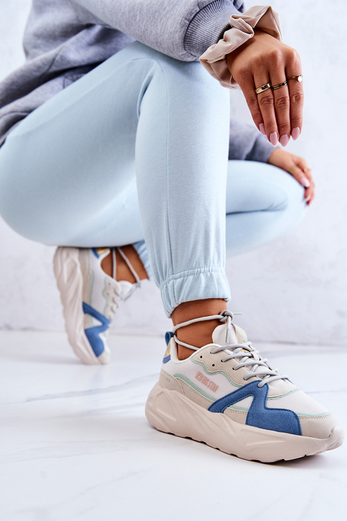 Damskie Sneakersy Memory Foam Big Star JJ274600 Beżowo-Niebieskie