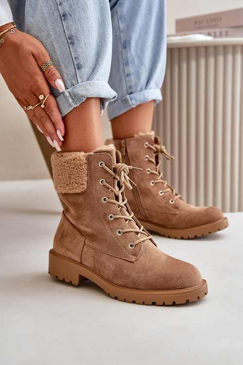 Damskie Ocieplane Botki Workery Na Zamek Brązowe Mivael