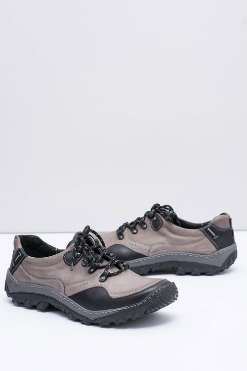 Męskie Skórzane Szare Półbuty Trekkingowe Gretin