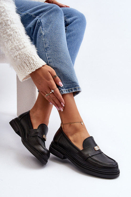 Zazoo 20165 Skórzane Mokasyny Damskie Czarne