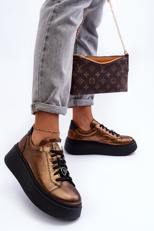 Skórzane Buty Sportowe Na Platformie Maciejka 06191-24 Miedziane