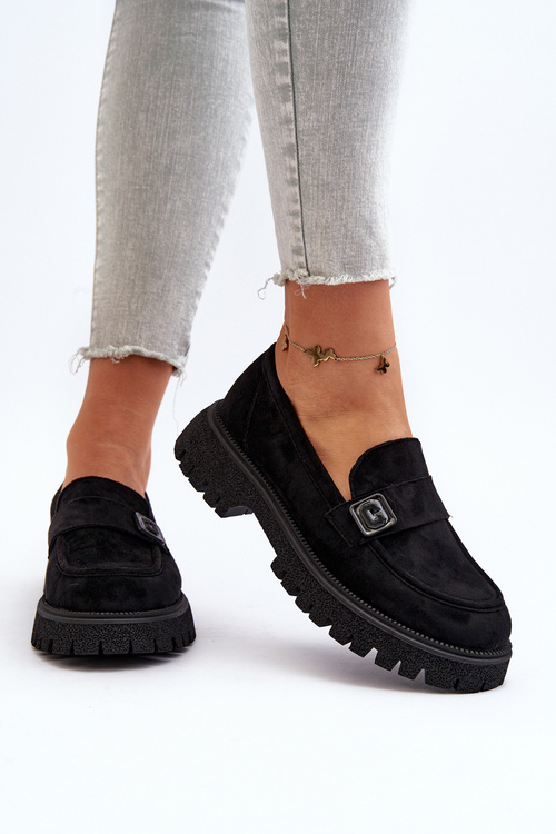 Mokasyny Damskie Z Paskiem Czarne Flanila