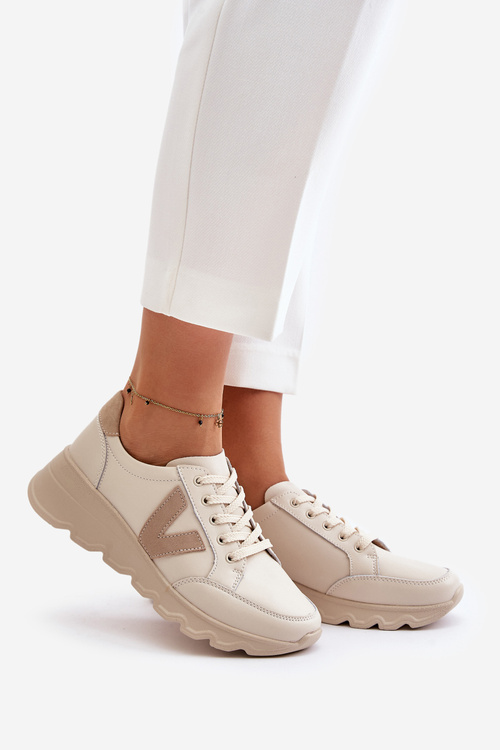 Skórzane Buty Sportowe Damskie Vinceza 7918 Beżowe