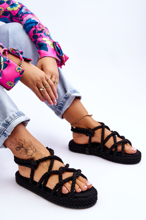 Damskie Modne Plecione Sandały Czarne Tiffanie