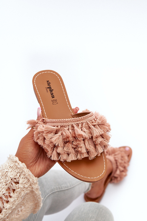 Płaskie Klapki Damskie Z Frędzlami Brudny Róż Rialle