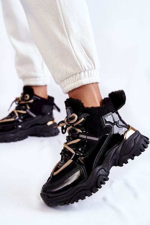 Damskie Ocieplane Buty Sportowe Trapery Czarne Edora