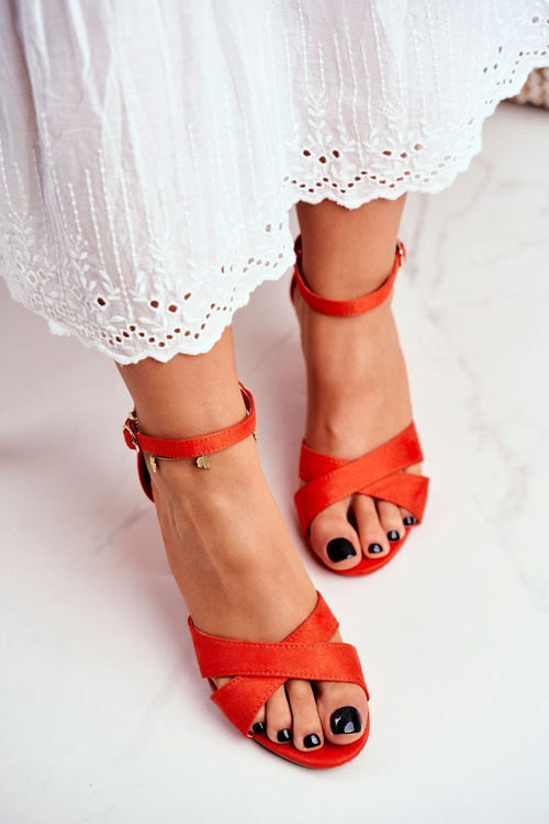 Sandały Damskie Zamszowe Pomarańczowe Lady Milion