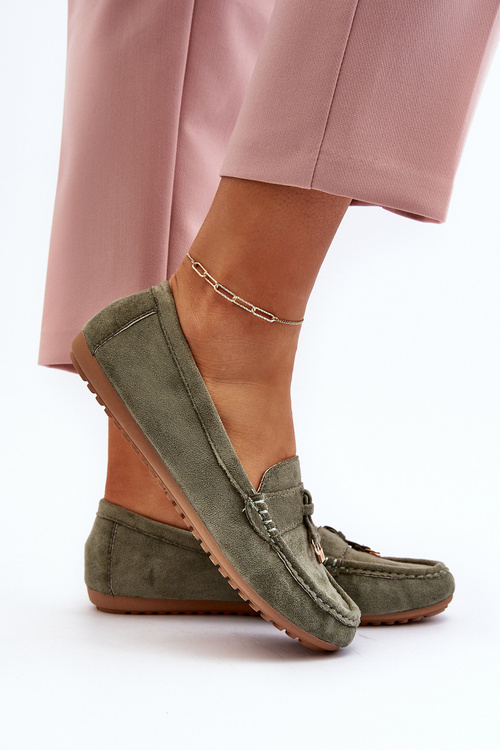 Damskie Zamszowe Klasyczne Mokasyny Zielone Ontala