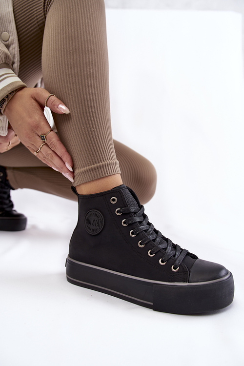 Damskie Wysokie Ocieplane Trampki Big Star KK274173 Czarne