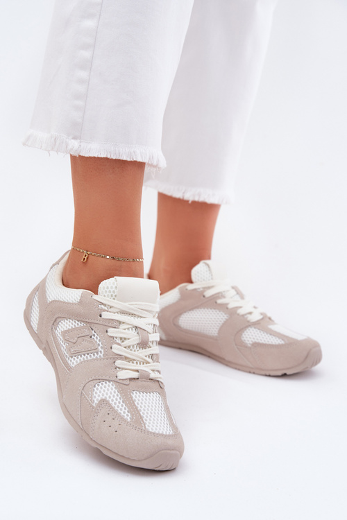 Buty Sportowe Damskie Z Eko Zamszu Biało-Beżowe Dorella 