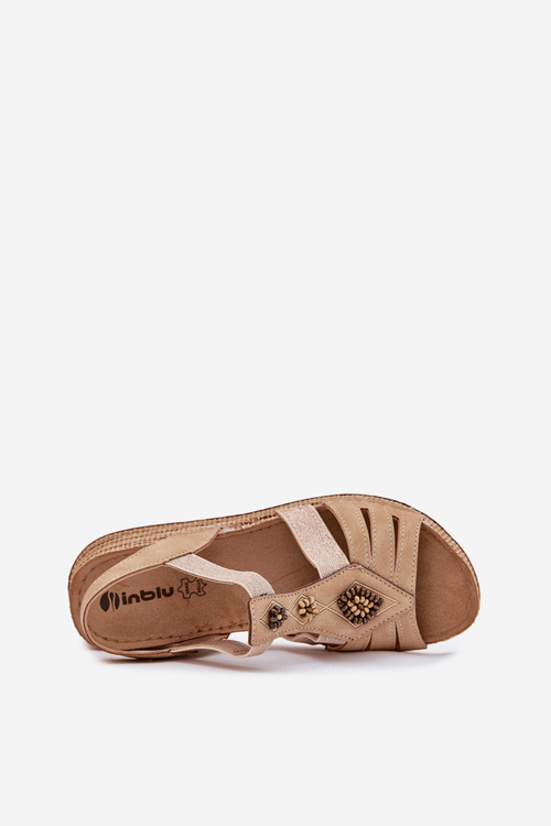 Sandały Damskie Na Koturnie Z Ozdobami Inblu RV000015 Beżowe