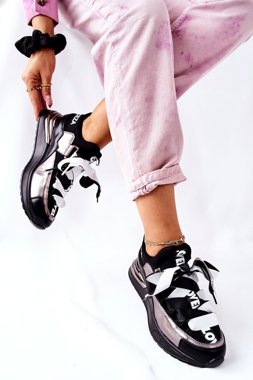 Sportowe Buty Sneakersy Czarno-Srebrne Dexla