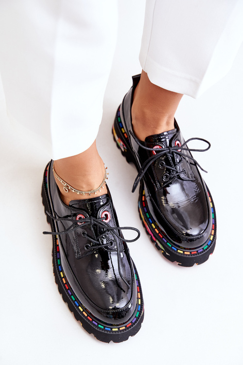 Lakierowane Półbuty Damskie Sznurowane Artiker 55C0497 Czarne