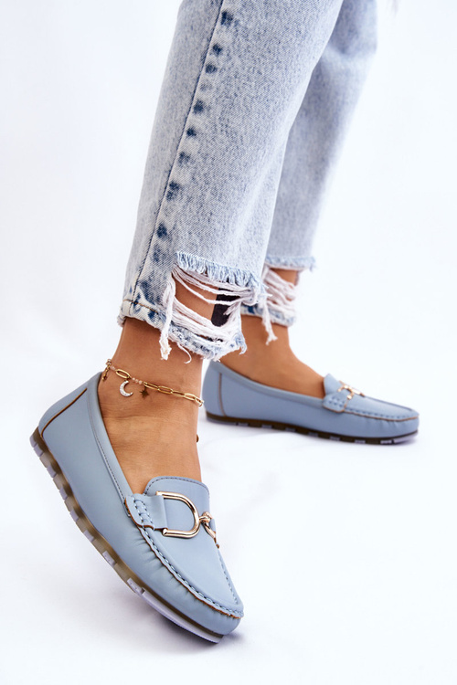 Damskie Skórzane Mokasyny Jasnoniebieskie Downtown