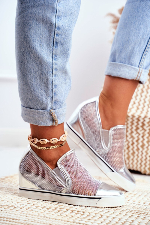 Damskie Sneakersy Lu Boo z Siateczką Srebrne Morgono