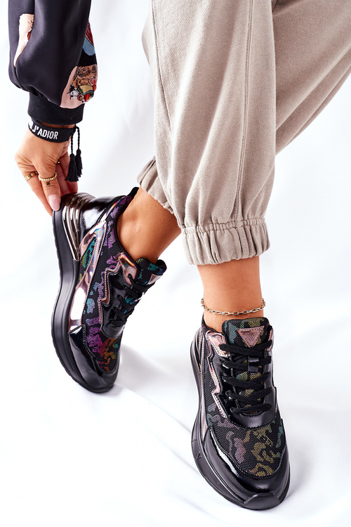 Sportowe Damskie Buty Sneakersy Czarne Multi Buckland