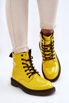 Damskie Lakierowane Botki Ocieplane GOE II2N4054 Żółte