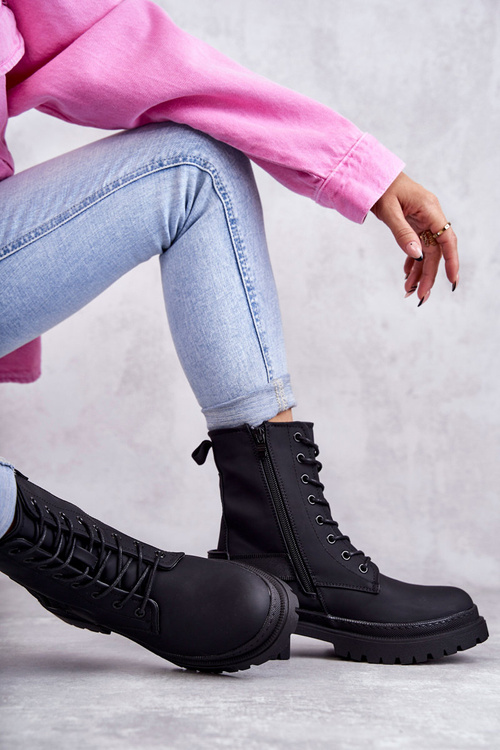 Damskie Botki Ocieplane Na Suwak Czarne Fabiola