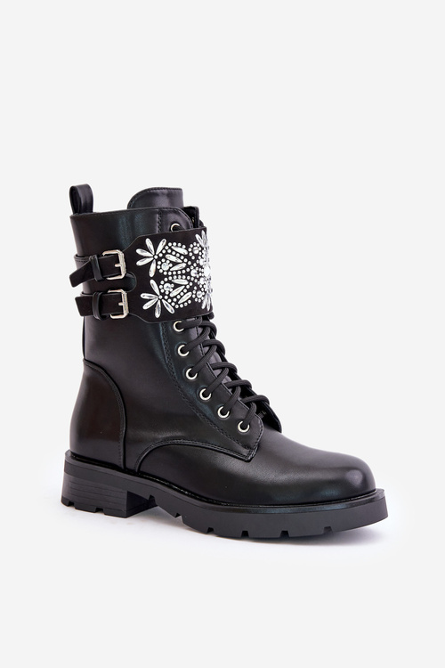 Ocieplane Workery Botki Z Ozdobnym Paskiem I Klamrami Czarne Viveria