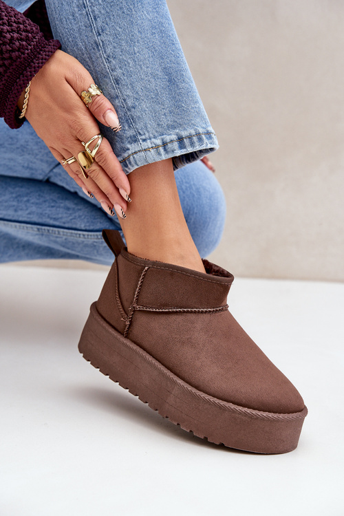 Niskie Śniegowce Na Platformie Brązowe Korfedi