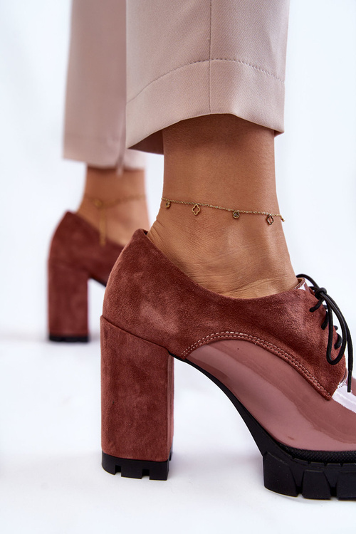 Modne Zamszowo-Lakierowane Botki Na Platformie Różowe Carisa