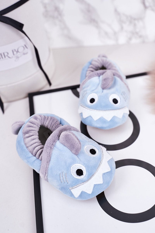 Dziecięce Ocieplane Welurowe Papcie Niebieskie Monster