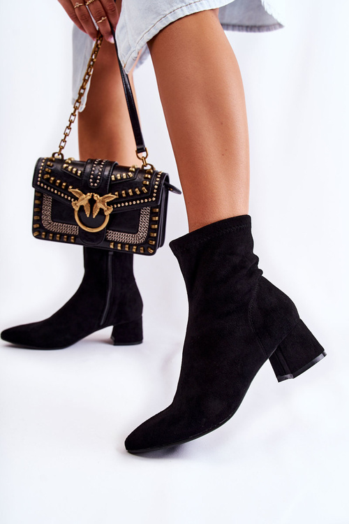 Zamszowe Damskie Wysokie Botki Czarne Gloriss