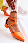 Skórzane Czółenka Na Niskim Obcasie Pomarańczowe Giovanna