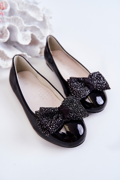 Dziecięce Lakierowane Balerinki Z Kokardą Czarne Zolly
