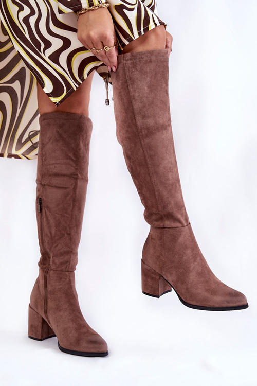 Damskie Zamszowe Kozaki Za Kolano La.Fi 270056TA-SU Jasnobrązowe