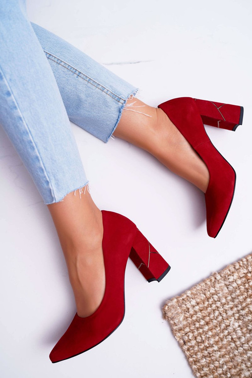 Czółenka Damskie Laura Messi Zamszowe Czerwone 2050 Tiffany