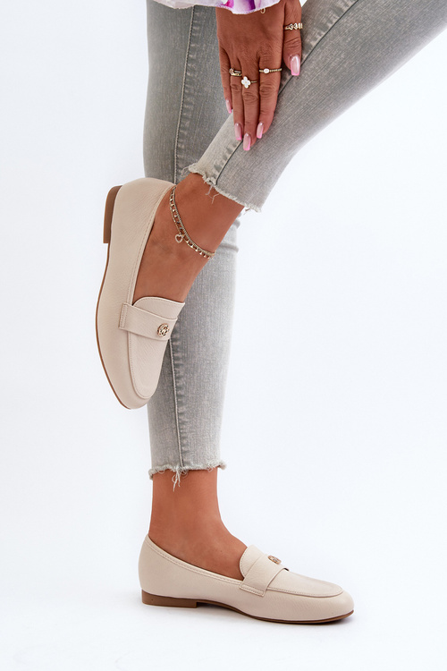Mokasyny Damskie Na Płaskim Obcasie Beżowe Sylvaine