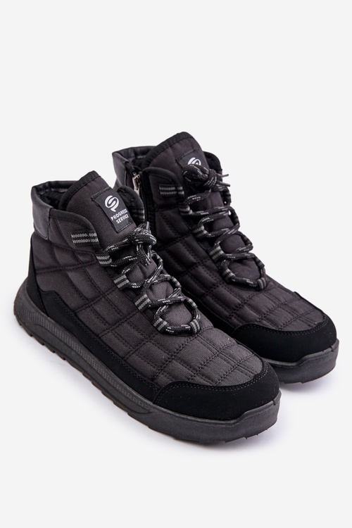 Ocieplane Męskie Buty Zimowe Sznurowane Progress PROGJ-24-153 Czarne