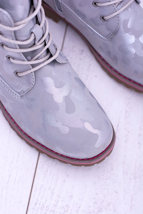 Dziecięce Młodzieżowe Ocieplane Szare Botki Traperki MoroStyle