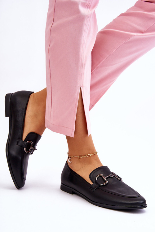 Klasyczne Damskie Mokasyny Z Ozdobą Czarne Jamie