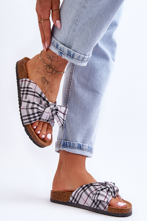 Damskie Klapki Z Kokardą Na Platformie Szare Vero