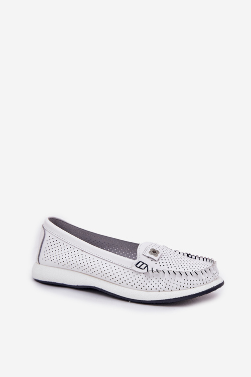 Skórzane Mokasyny Damskie S.Barski LR51-673 Białe