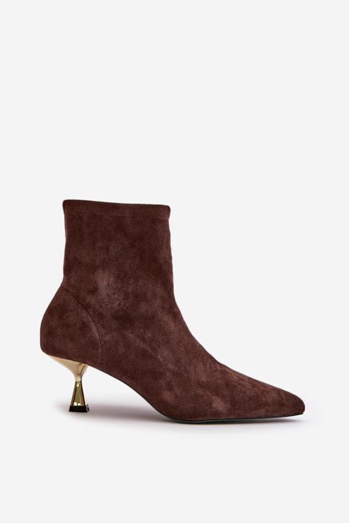 Botki Damskie Na Szpilce Eko Zamszowe Z Noskami W Szpic Brązowe Irithare