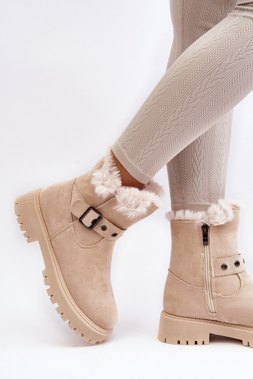 Botki Damskie Z Futerkiem Na Suwak Beżowe Morcos